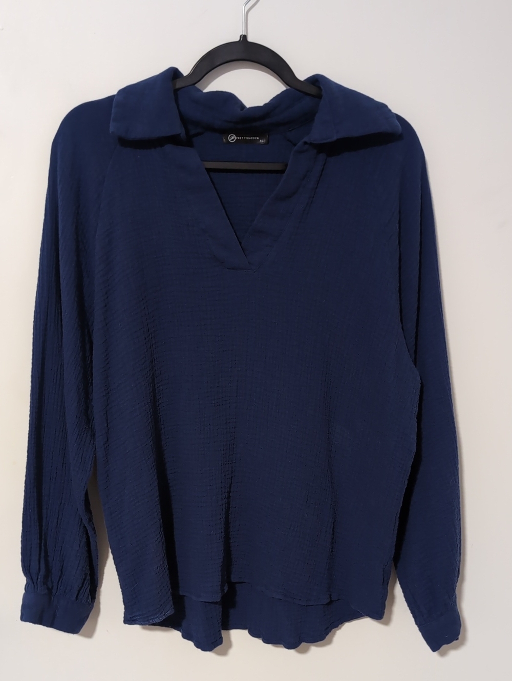 Women's Navy V-Neck Collared Blouse